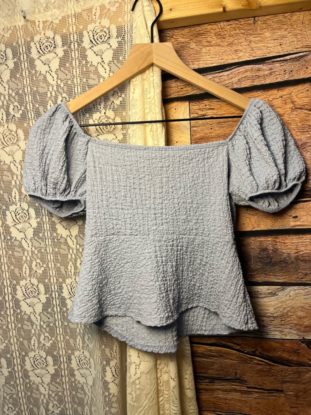 See You Monday Powder Blue Puff-Sleeve Tie-Front Crop Top (226) - Picture 5 of 6